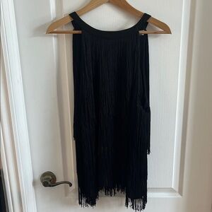 Black Fringe Sleeveless Women's Top